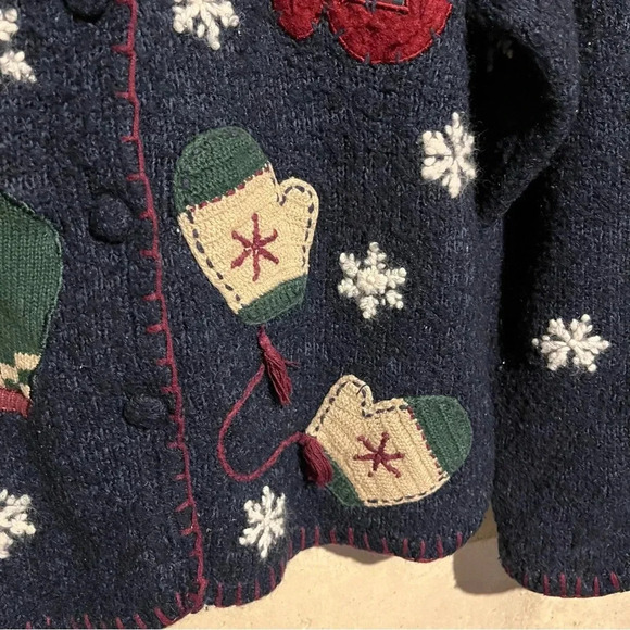 Retro Croft Barrow Hand Knit Christmas Holiday Sweater Cardigan XL Blue Red - Picture 4 of 11